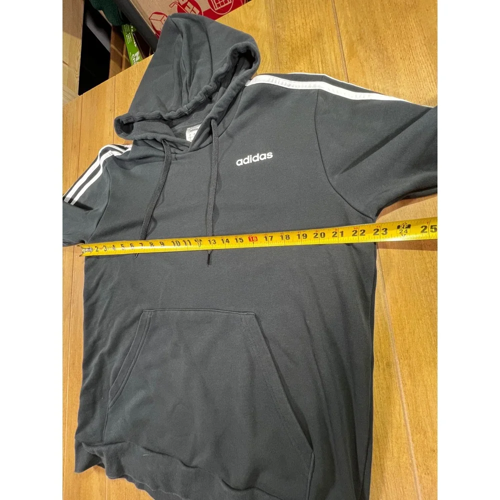 Adidas Mens Hoodie Black‎ White 3 Stripe Logo Athletic Pullover Size L